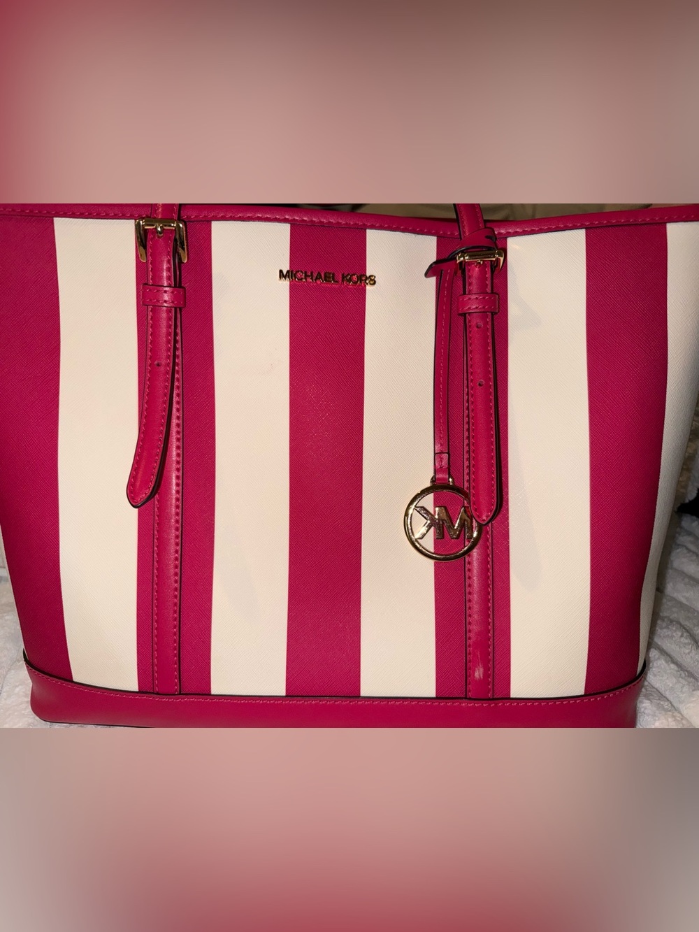 Michael Kors Jet Set Saffiano Large Leather Tote Bag Electric Pink—EUC